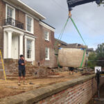 LARGE CIRCULAR TROUGH CRANED INTO SITU – YORK TOWNHOUSE GARDEN